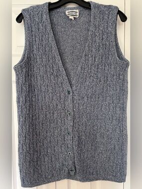 Vintage 90s Marbled Blue White Cable Knit Button Front Sweater Vest Small S
